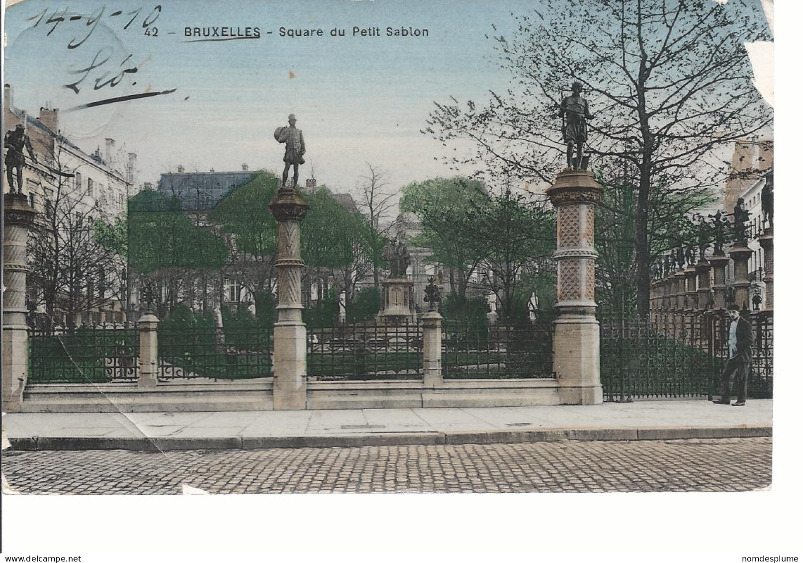 18106) Belgium Bruxelles Square Du Petit Sablon Glossy Card Postmark Cancel See Back - Places, Squares