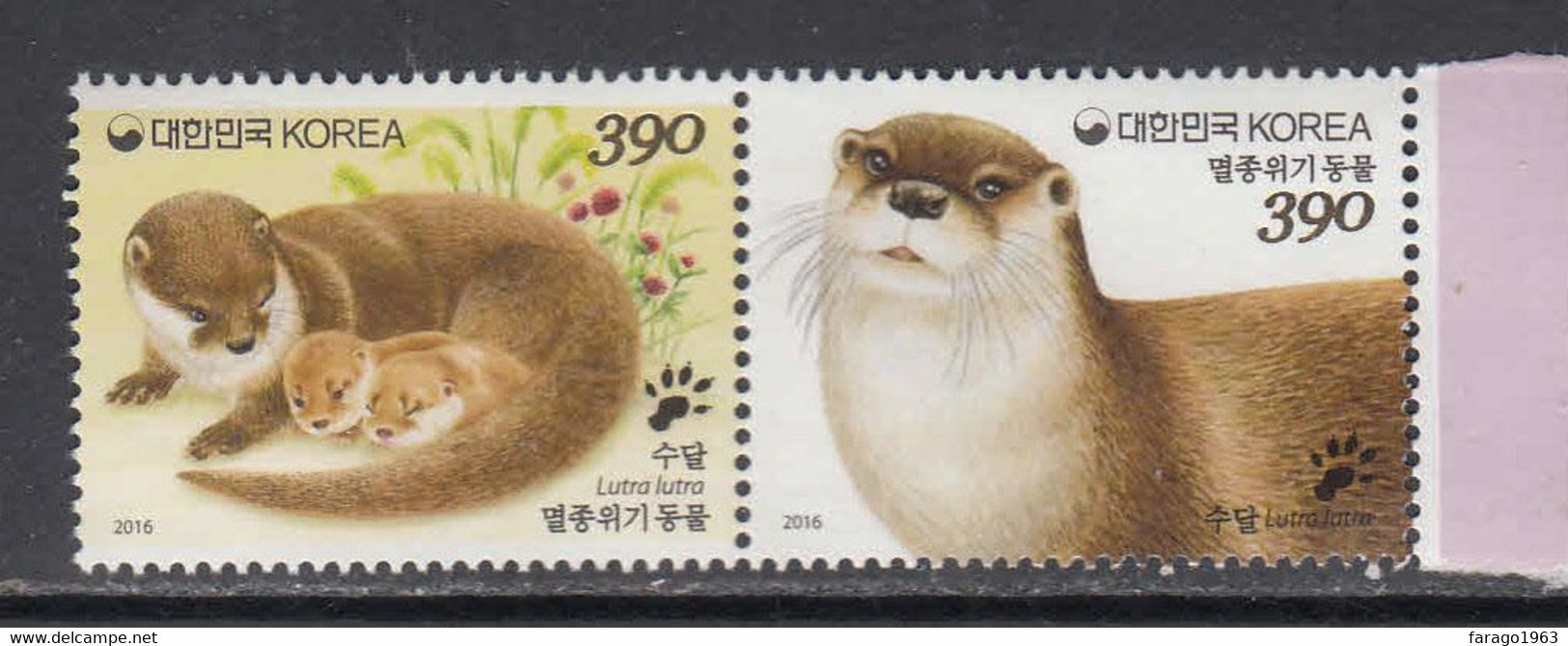 2016 South Korea Otters Complete Pair MNH - Korea, South
