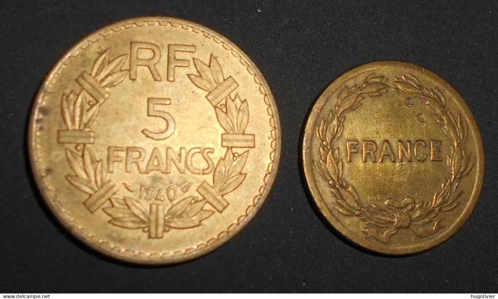 Lot De 2 Monnaies France Et Colonies 2 Francs 1944 (Philadelphie Laiton) Et 5 Francs 1940 (Lavrillier Bronze Alu) - Algérie