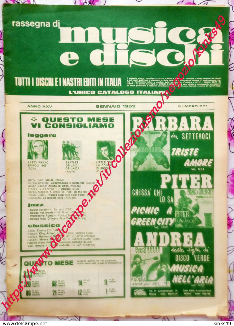 B219> Rivista < Rassegna Di MUSICA E DISCHI > N° 271 Di GENNAIO 1969 = Discografie ! - Música