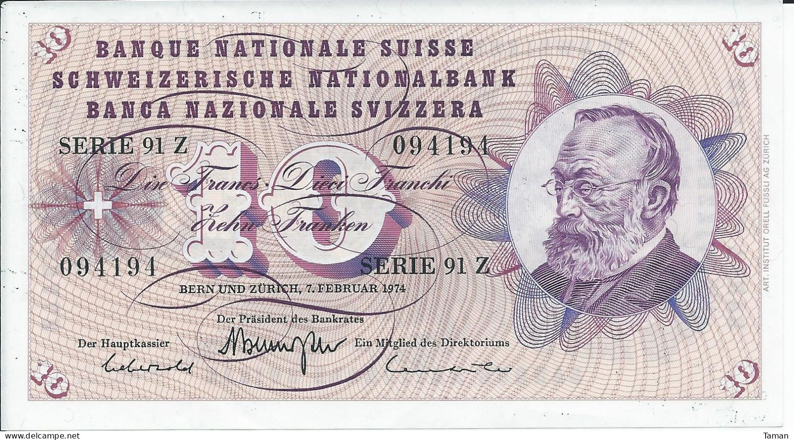 SUISSE   -  10  Francs  1974   -   Schweiz   -- UNC --   Switzerland - Suiza