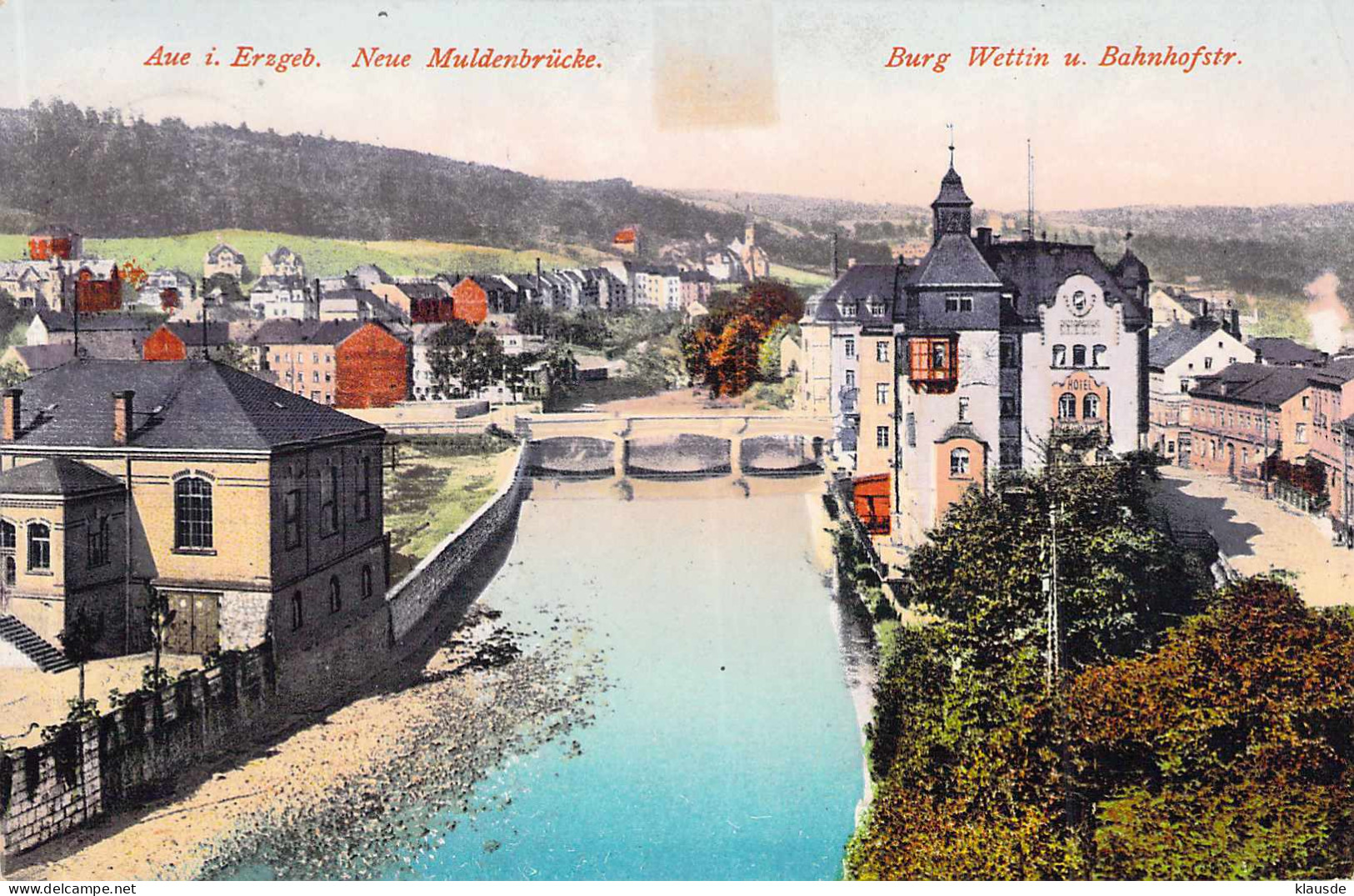 Aue I.Erzgeb. - Neue Muldenbrücke Gel.1922 Ortsstempel - Aue