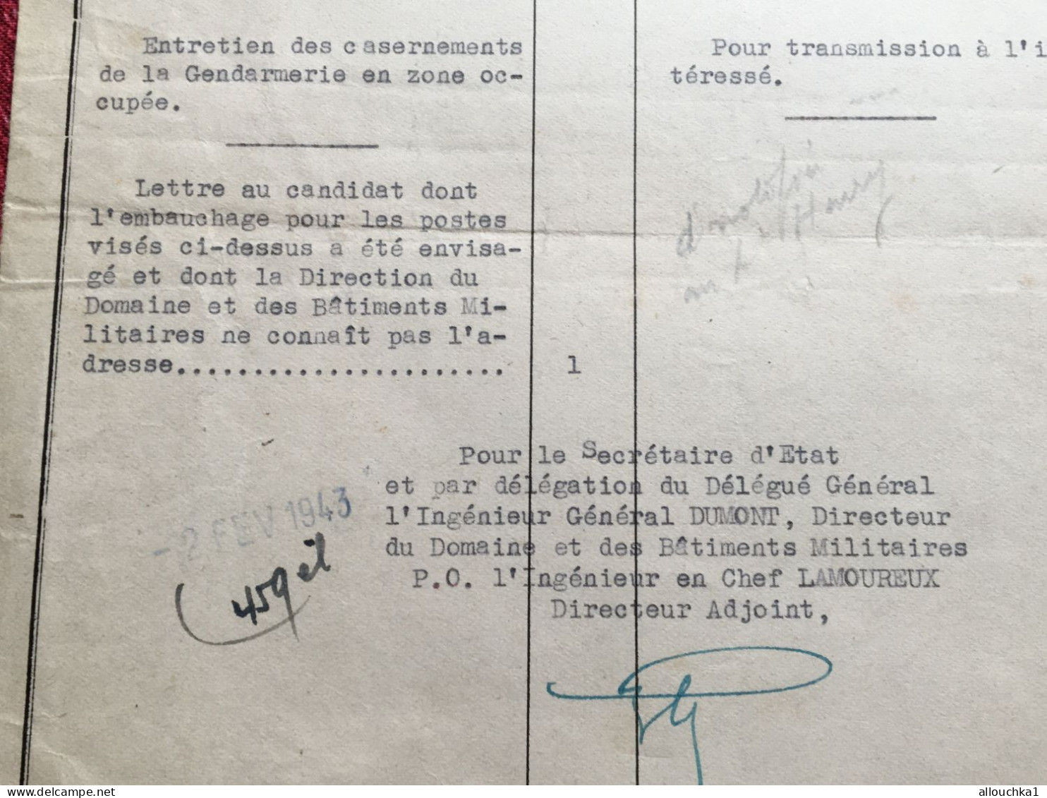 WW2-Secretariat D' Etat A La Guerre:Organe Liquidateur 3é Bataillon Génie-Document-Militaria-domaine Bâtiment Militaire - Documents