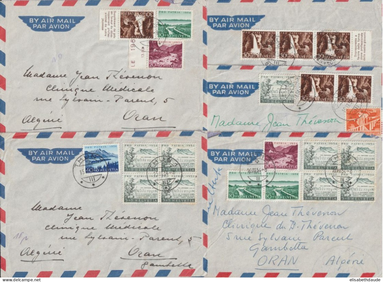 SUISSE - 1954 - PRO-PATRIA - 4 ENVELOPPES Par AVION De THUN => ORAN (ALGERIE) - Lettres & Documents