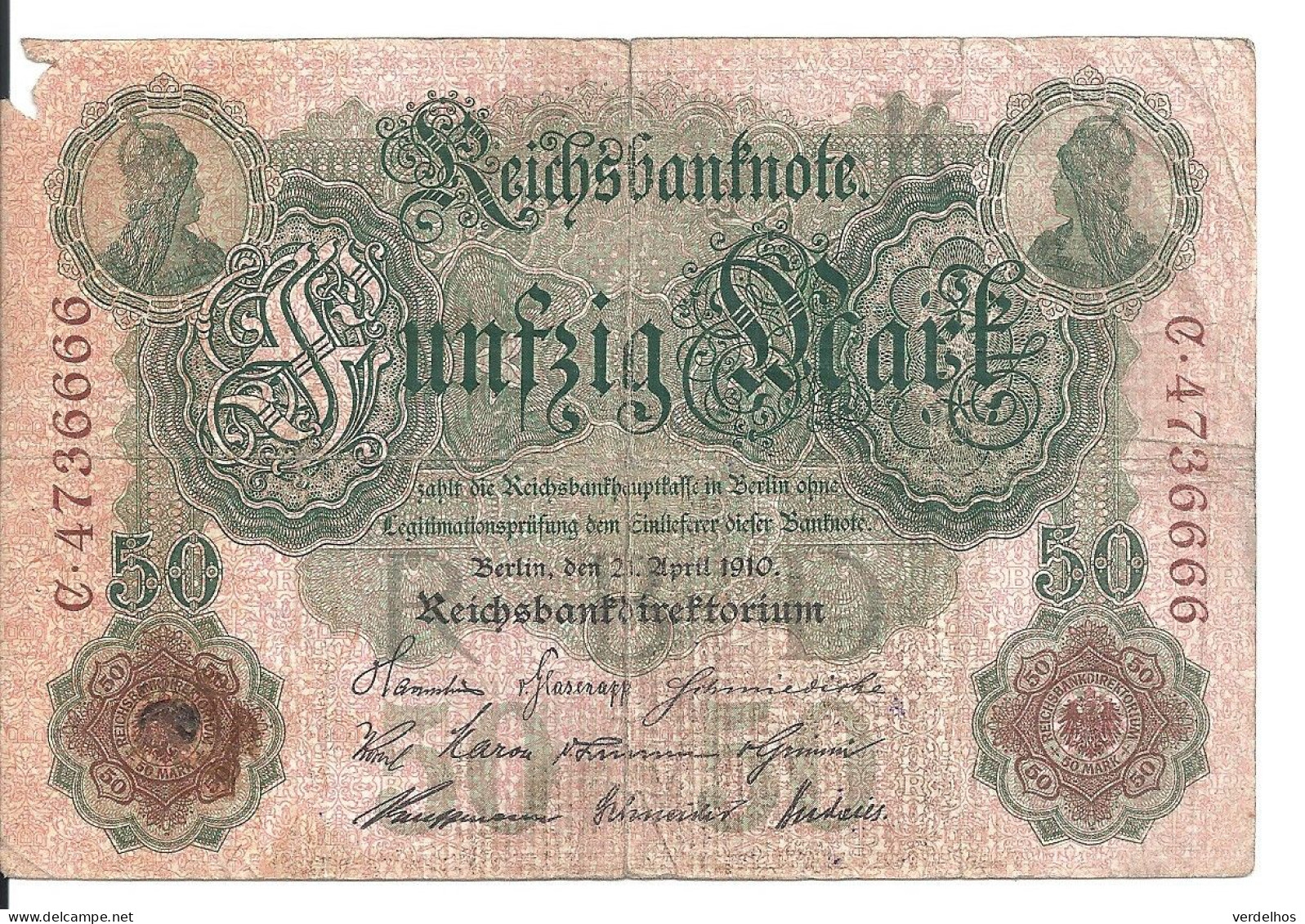 ALLEMAGNE 50 MARK 1910 VG+ P 41 - 50 Mark