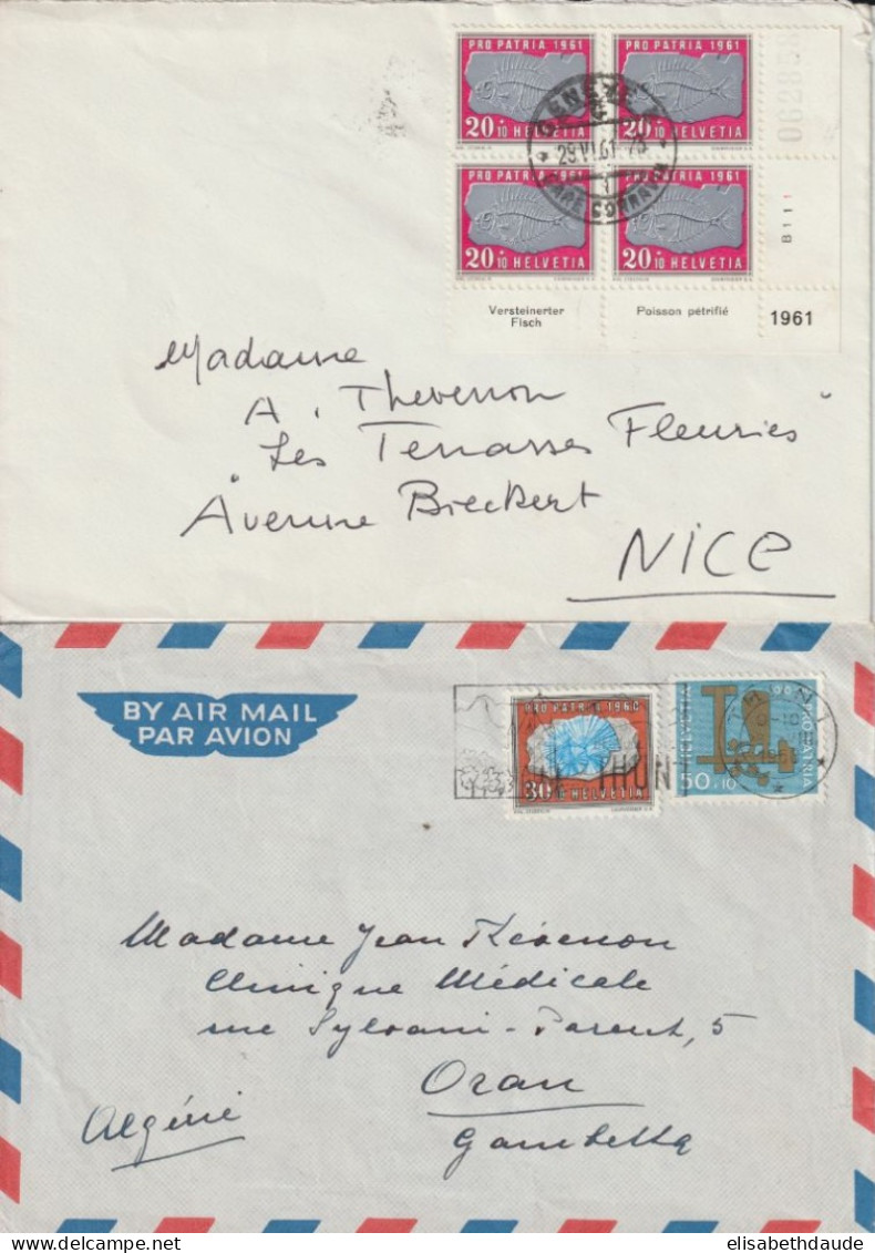 SUISSE - 1958/1961 - PRO-PATRIA - 6 ENVELOPPES De THUN / GENEVE (COIN DATE !) => ORAN (ALGERIE) - MINERAUX / FOSSILES - Briefe U. Dokumente