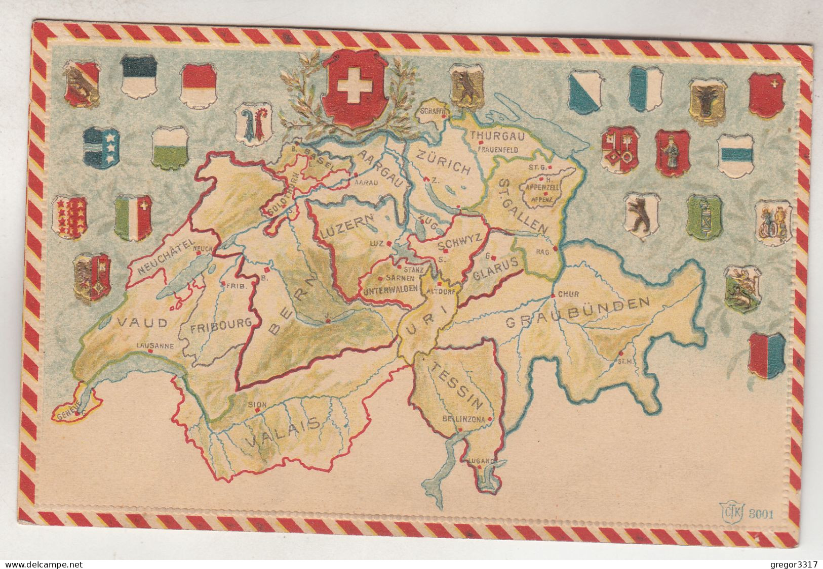 C6343) SCHWEIZ - KANTON Aufteilung - Wappen - Sehr Schöne PRÄGE AK - Alt ! ! - St. Anton