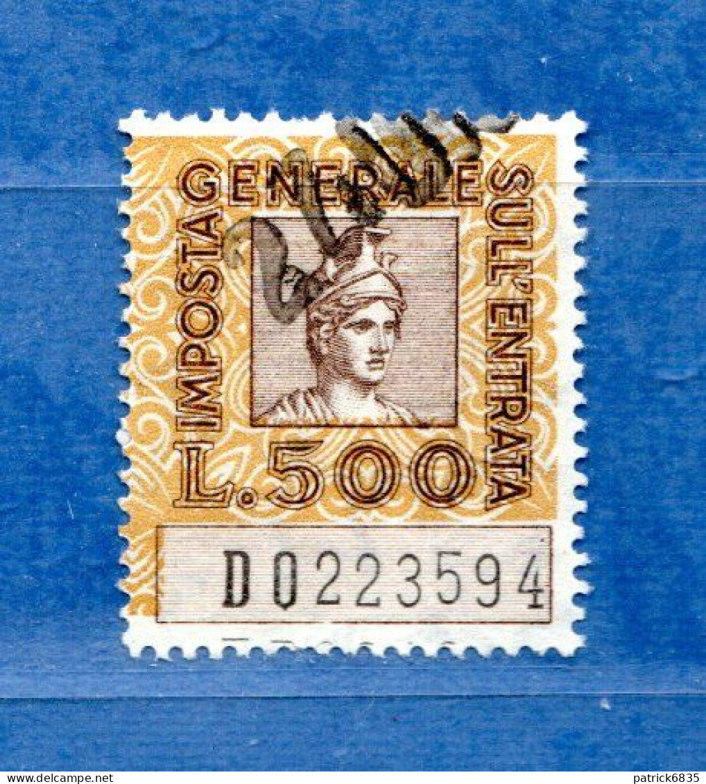 Italia- Usato-1961- Marca Da Bollo-Imposta Generale Sull'Entrata £ 500 , Cat.Unif . N°139 . - Steuermarken