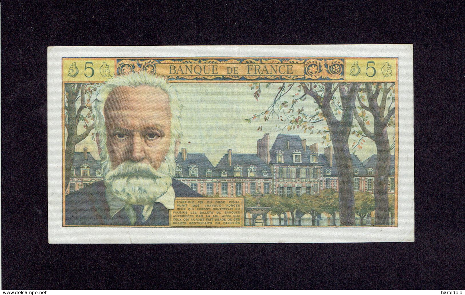 FRANCE - 5 NF VICTOR HUGO - H.1-10-1964.H. - PAS DE TROU - 1 FENTE EN MARGE - PLI VERTICAL ET 2 D'ANGLE -TRES TRES FRAIS - 5 NF 1959-1965 ''Victor Hugo''