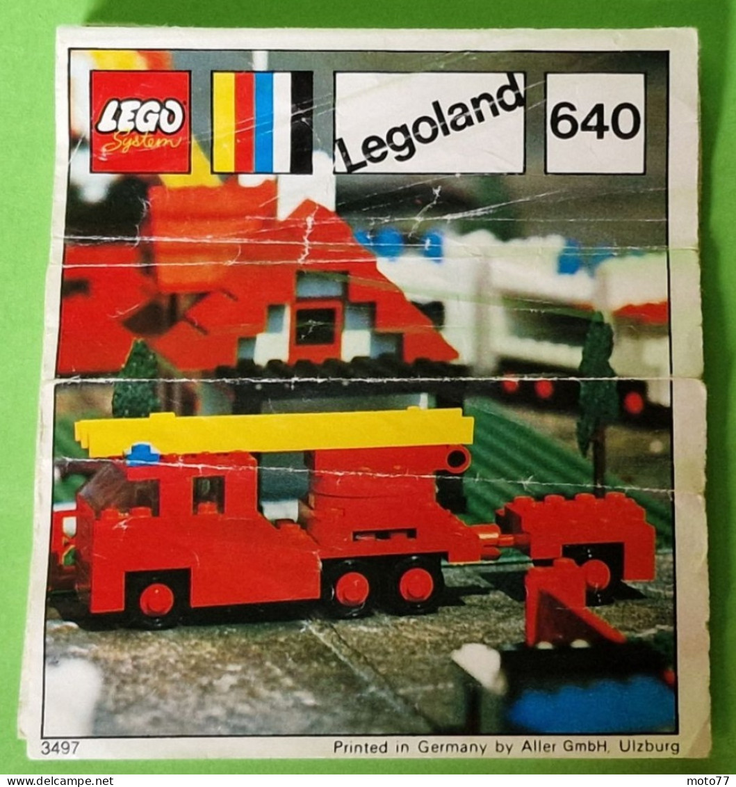 Lot ancien jeux de Construction LEGO 640 - CAMION de POMPIER avec REMORQUE - Document de montage - vers 1970