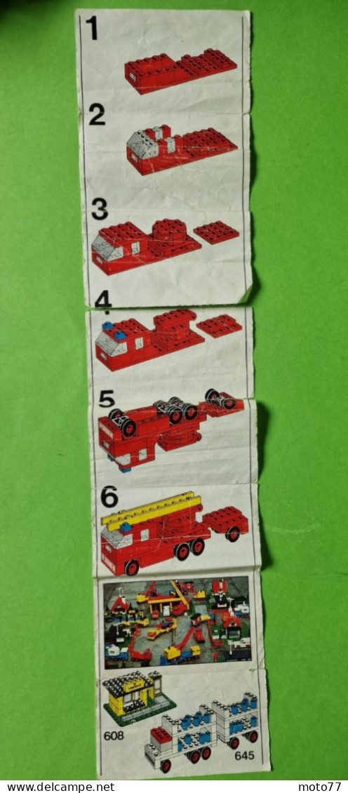 Lot ancien jeux de Construction LEGO 640 - CAMION de POMPIER avec REMORQUE - Document de montage - vers 1970