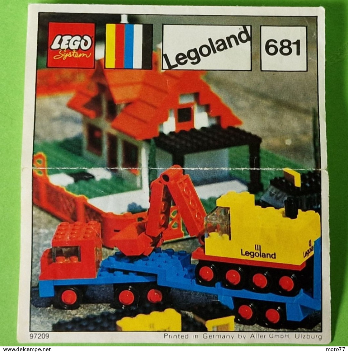 Lot ancien jeux de Construction LEGO 681 - CAMION PLATEAU-REMORQUE et PELLETEUSE - Document de montage - vers 1970