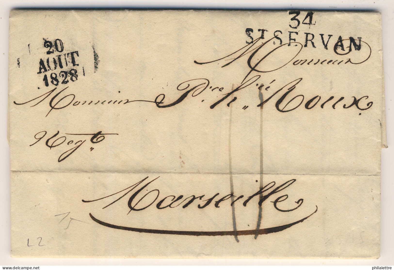 FRANCE - 1828 - LAC De St-SERVAN à MARSEILLE - Taxe 11 Décimes - TB - 1801-1848: Voorlopers XIX