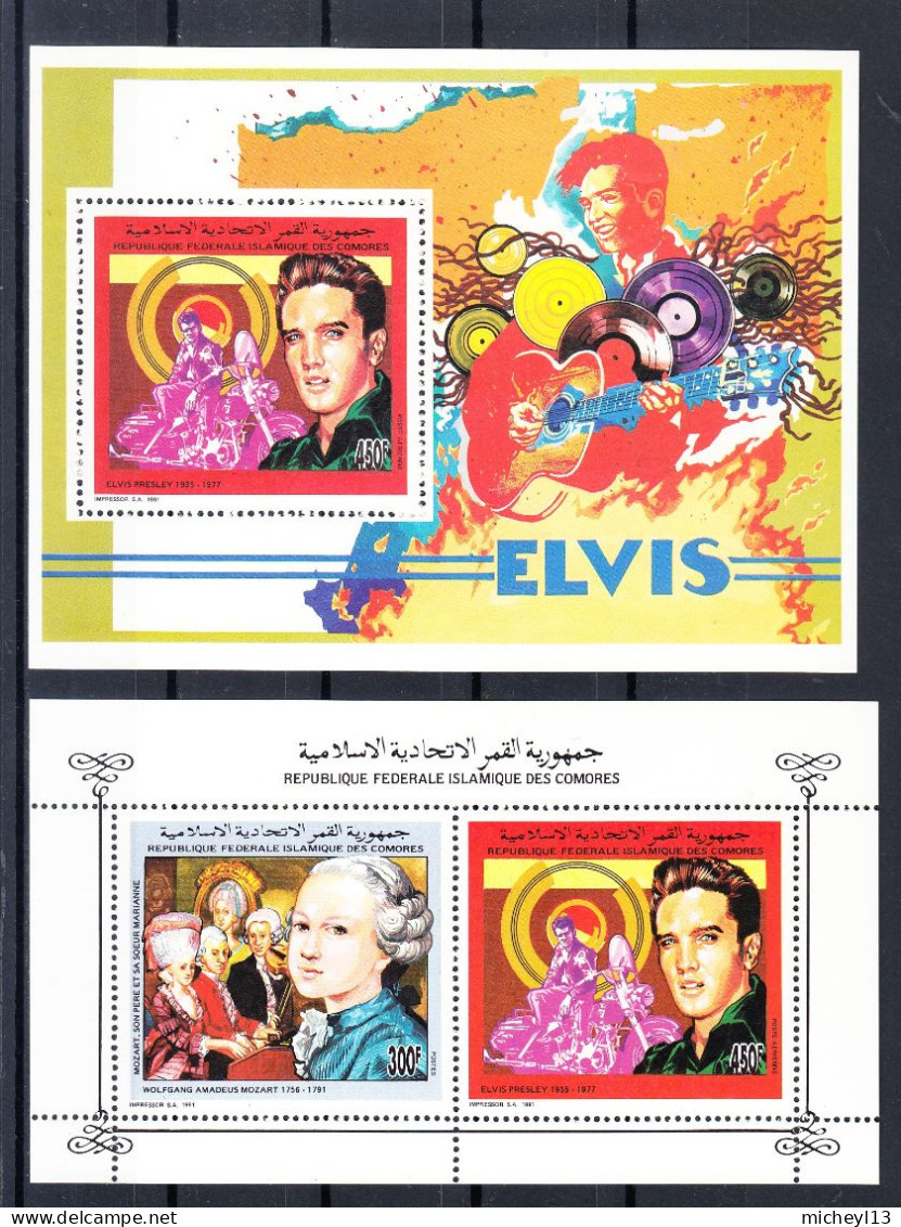 Comores-1991-Feuillet Poste Aérienne302** Et Feuillet** (536+Poste Aérienne 302)-Elvis Presey - Elvis Presley