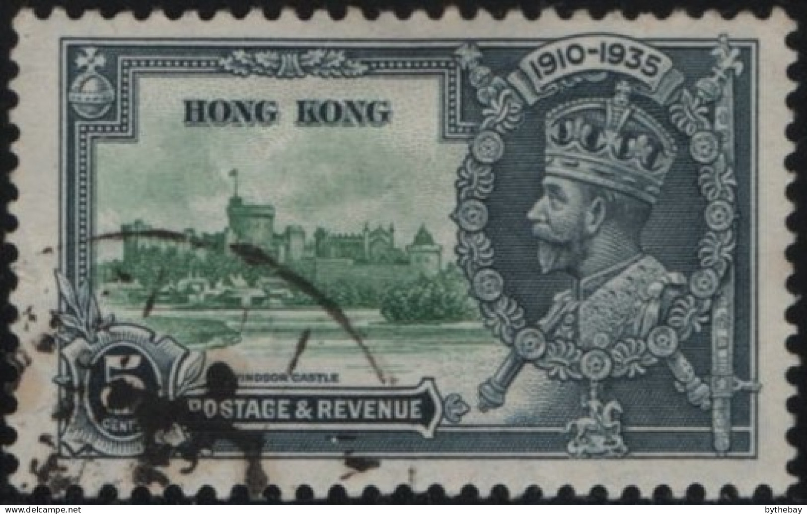 Hong Kong 1935 Used Sc 148 5c GV Silver Jubilee Crease - Gebraucht