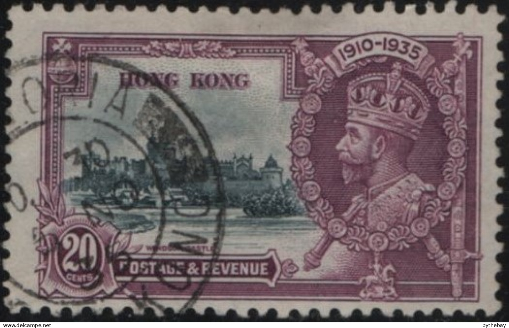 Hong Kong 1935 Used Sc 150 20c GV Silver Jubilee CDS 6 NO 35 Hinge Remnant - Usati