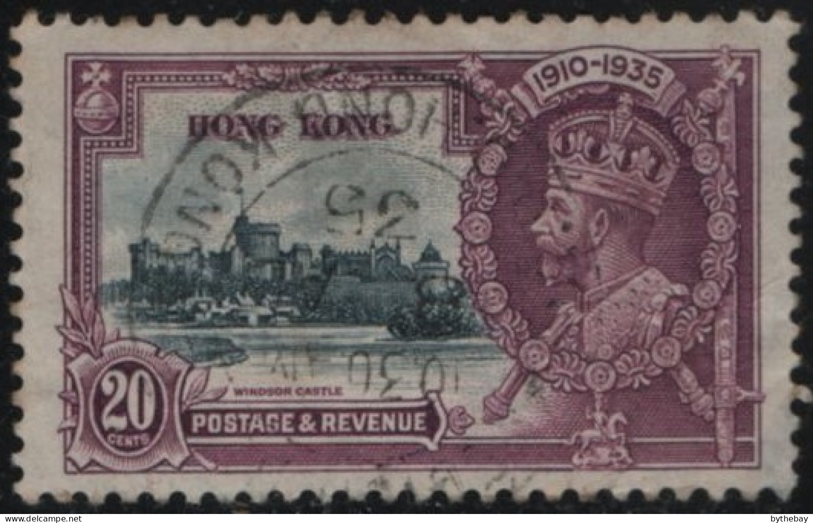 Hong Kong 1935 Used Sc 150 20c GV Silver Jubilee Hinge Remnant - Used Stamps