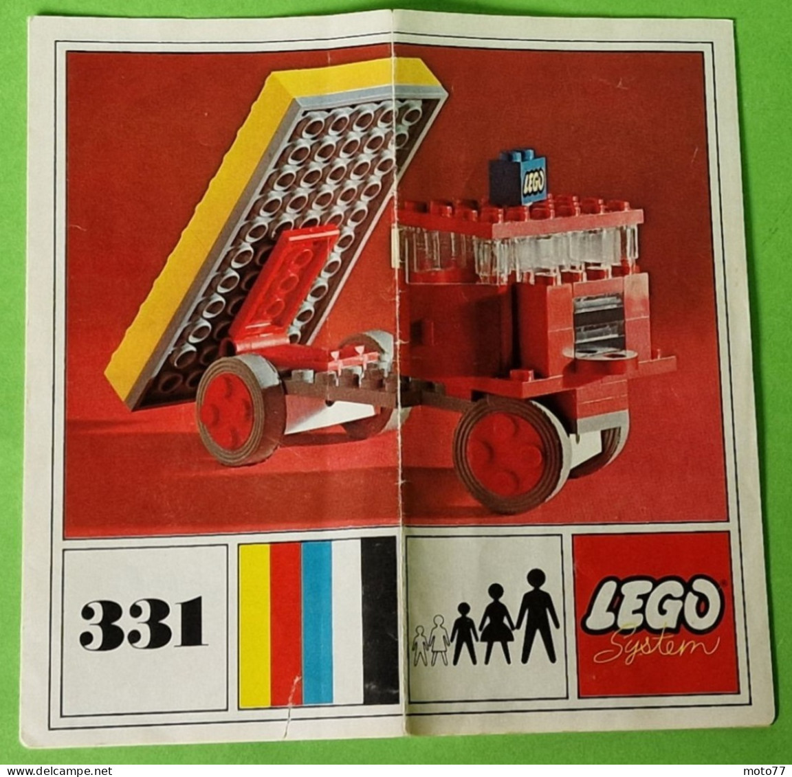 Lot ancien jeux de Construction LEGO 331 - CAMION BENNE de CHANTIER - Document de montage et boite - vers 1970