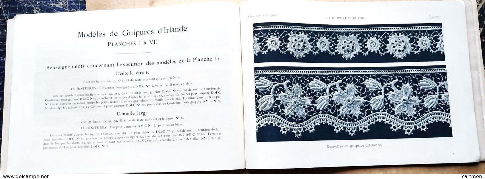 BRODERIE IRLAND DENTELLE POINT DE CROIX  BIBLIOTHEQUE DMC DILLMONT BRODERIE GUIPURE D'IRLANDE PATRONS    ALBUM ETAT NEUF - Point De Croix