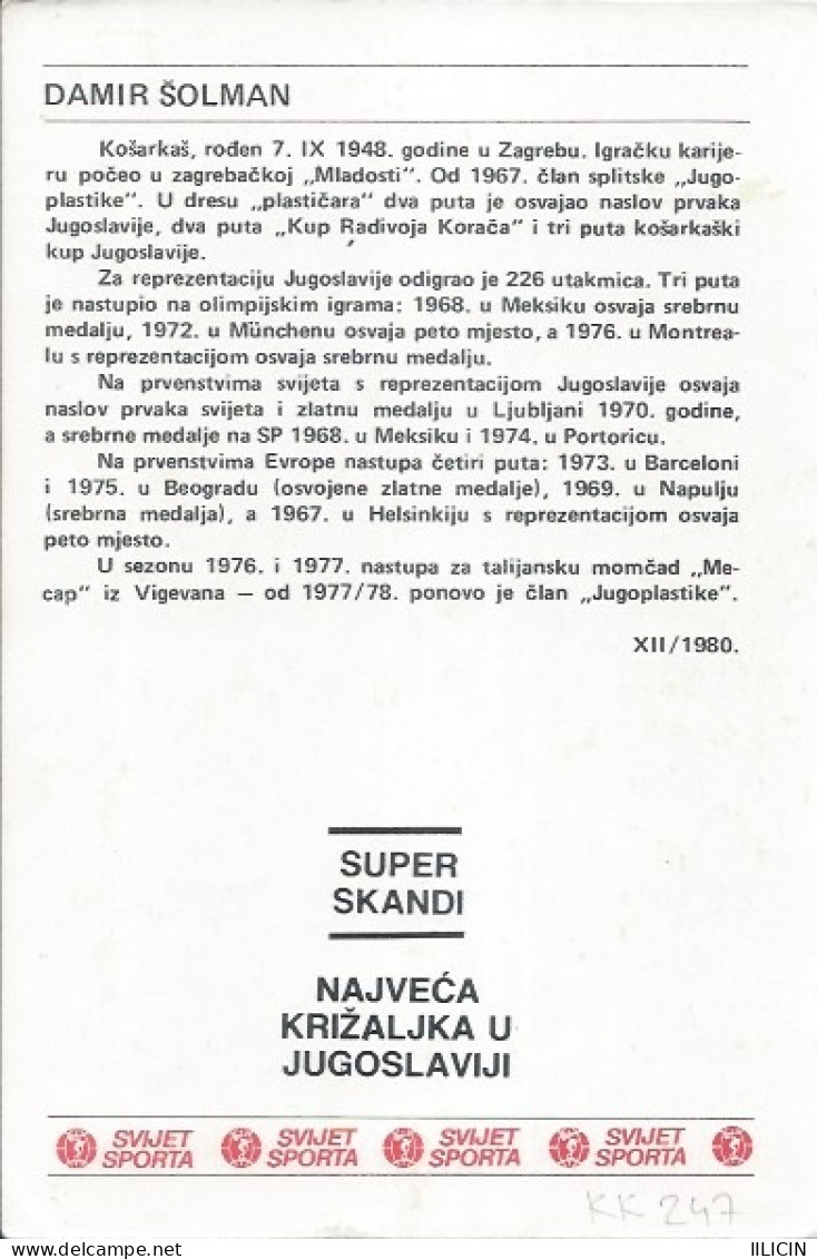 Trading Card KK000247 - Svijet Sporta Basketball Yugoslavia Croatia Damir Solman Jugoplastika Split 10x15cm - Otros & Sin Clasificación