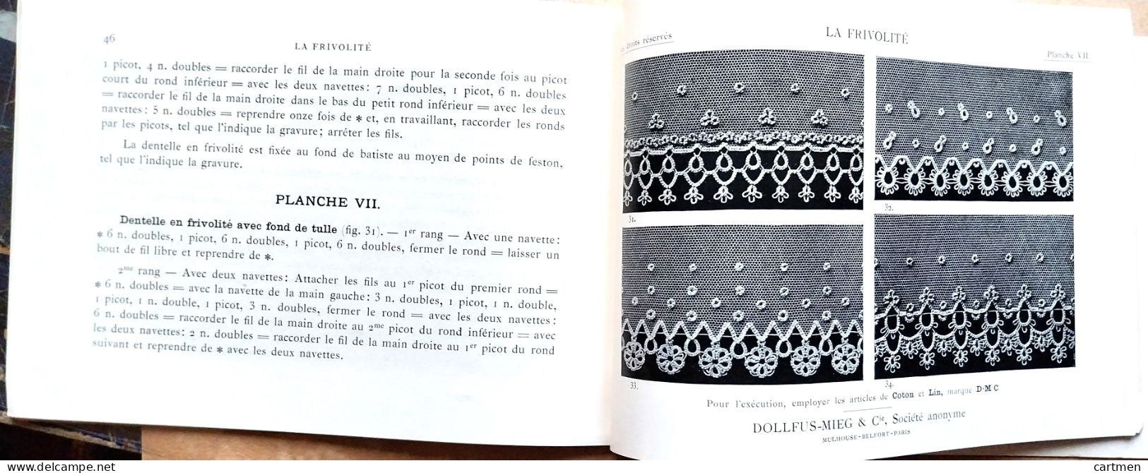 BRODERIE DENTELLE POINT DE CROIX  BIBLIOTHEQUE DMC DILLMONT LA FRIVOLITE ALBUM ETAT NEUF - Punto Croce