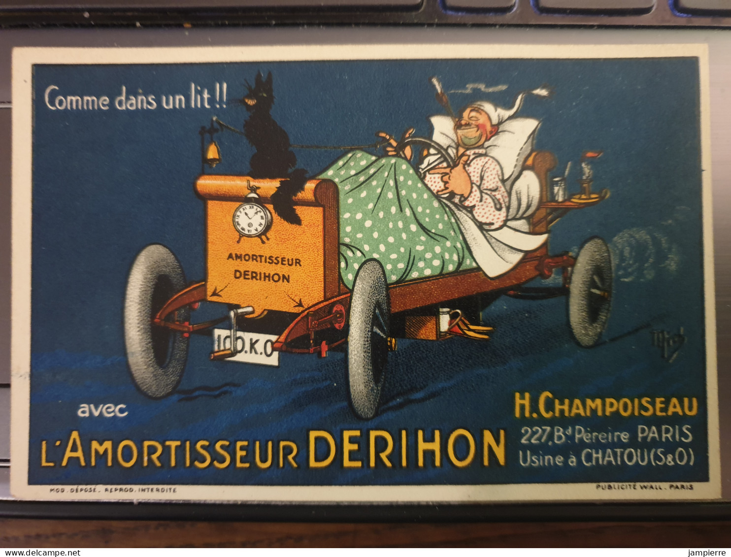 Amortisseur Derihon - H. Champoiseau, 227,Bd Pereire, Paris, Usine à Chatou - Comme Dans Un Lit ! (automobile) Belle CPA - Advertising