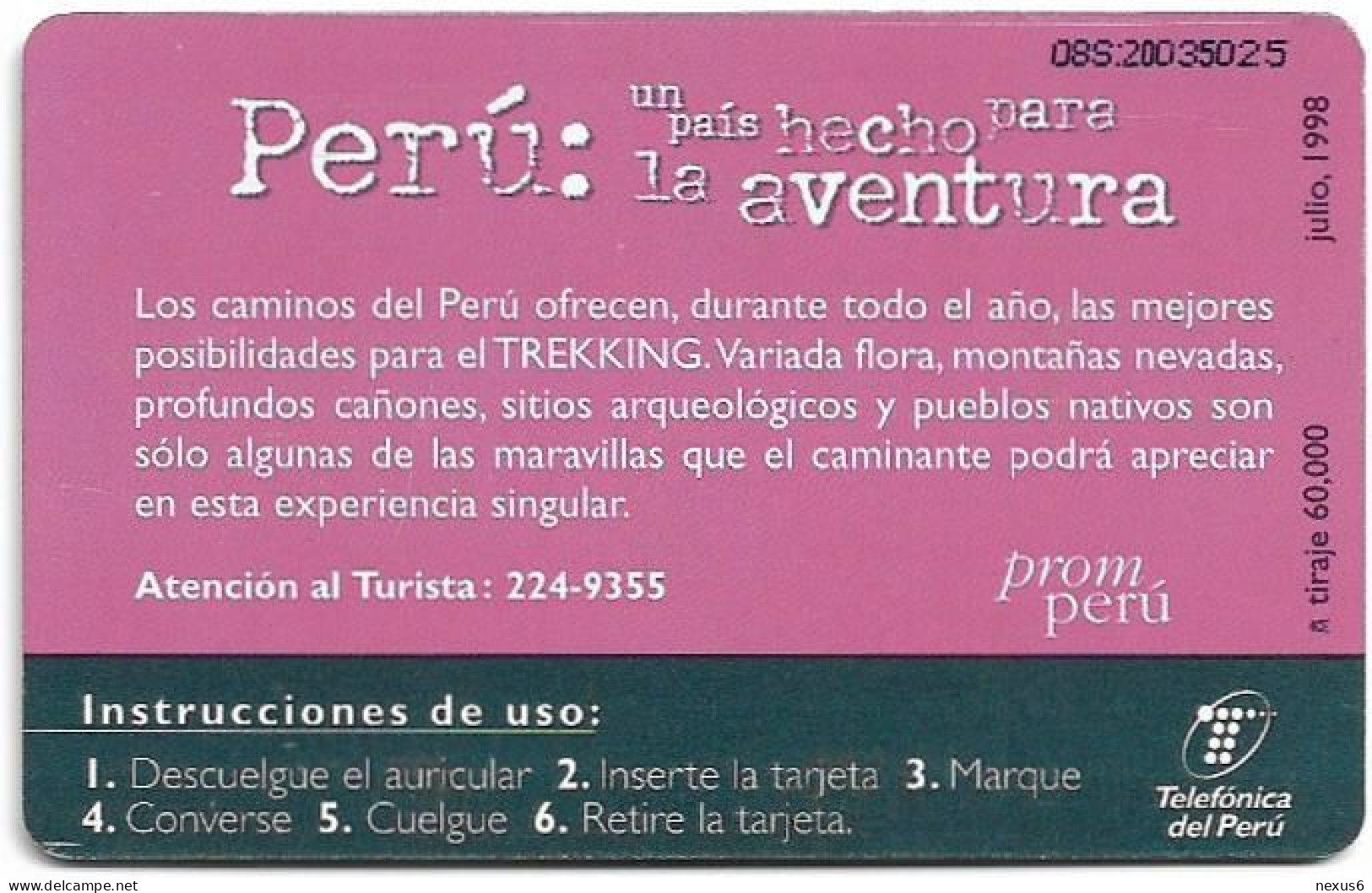 Peru - Telefónica - Trekking Cordillera Blanca, Chip Siemens S30, 07.1998, 20+2Sol, 60.000ex, Used - Peru