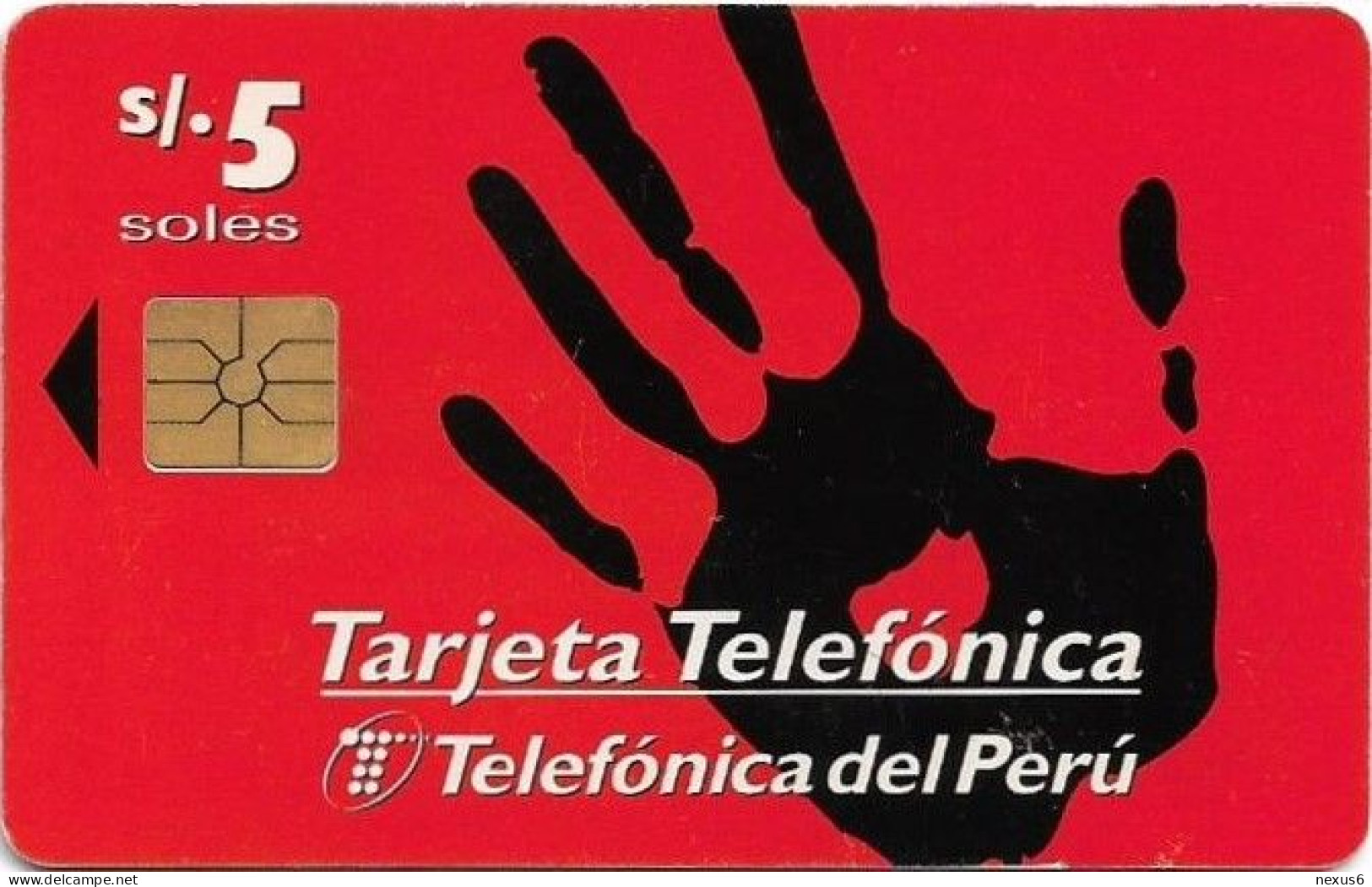 Peru - Telefónica - Al Alcance De La Mano, Gem1A Symmetric Black, 11.1997, 5Sol, 200.000ex, Used - Perú