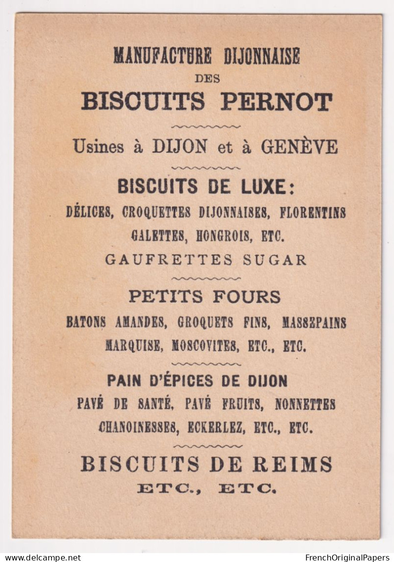 JAMAIS COLLEE Rare Chromo Biscuits Pernot 1895 Enfant Bébé Chaise Haute Bol De Lait Chat Mode Dijon Genève Cat A89-58 - Pernot