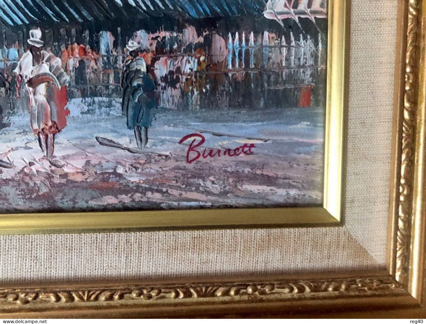 HUILE SUR PANNEAU (25 X 20cm)/ ANIMATION Devant Le MOULIN ROUGE Signé BURNETT - Huiles