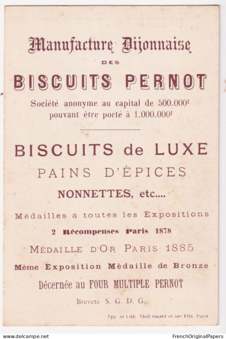 JAMAIS COLLEE Rare Chromo Biscuits Pernot 1895 Vieillemard Départ Enfant Fille Voyage Malle Dijon Paris A89-62 - Pernot