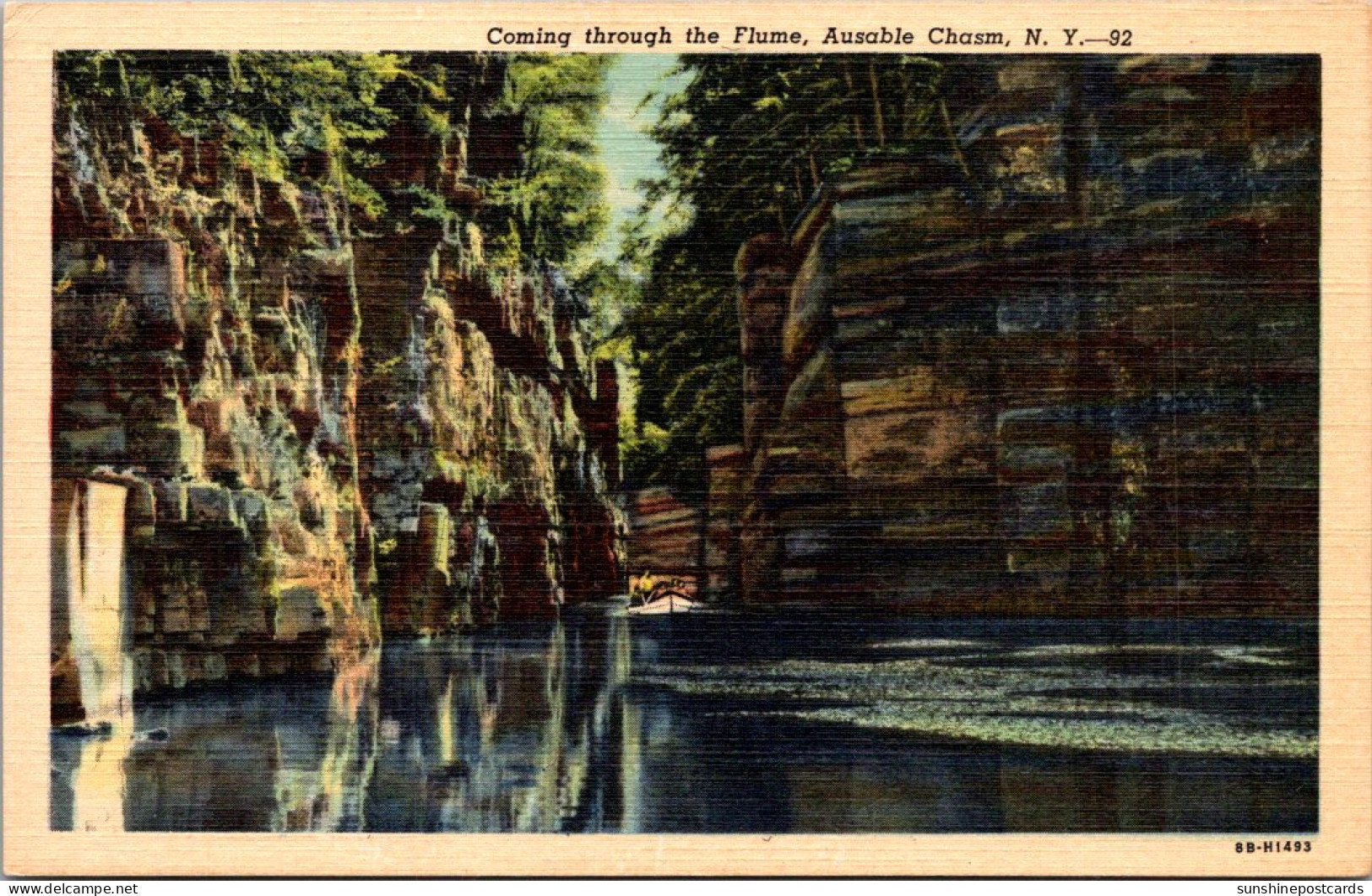 New York Ausable Chasm Coming Through The Flume Curteich - Adirondack