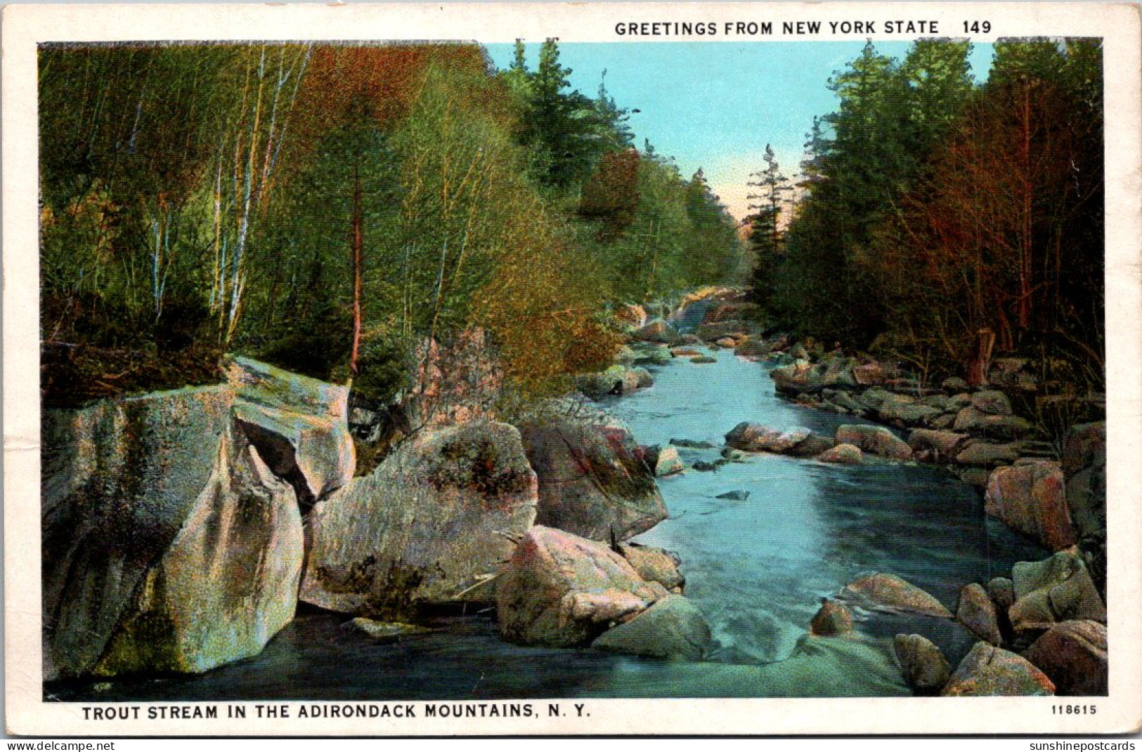 New York Adirondacks Beautiful Trout Stream Curteich - Adirondack