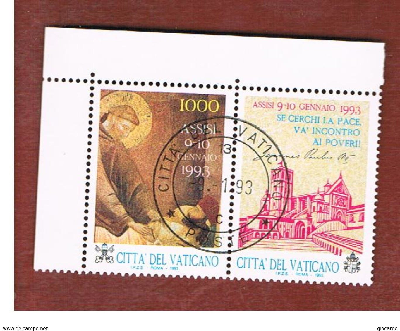 VATICANO - VATICAN - UNIF. 953  - 1993 ASSISI: PACE IN EUROPA (CON APPENDICE)  - (USED°) - Used Stamps