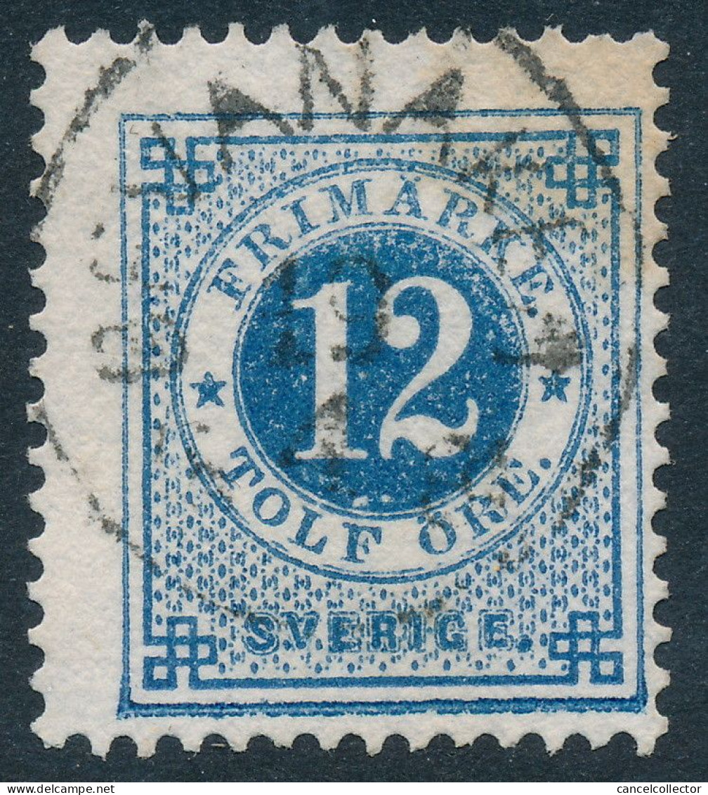 Sweden Suède Sverige 1877: Facit 32, 12ö Blue Ringtyp P.13, F Used OFVANÅKER Cancel (DCSV00400) - 1872-1891 Ringtyp