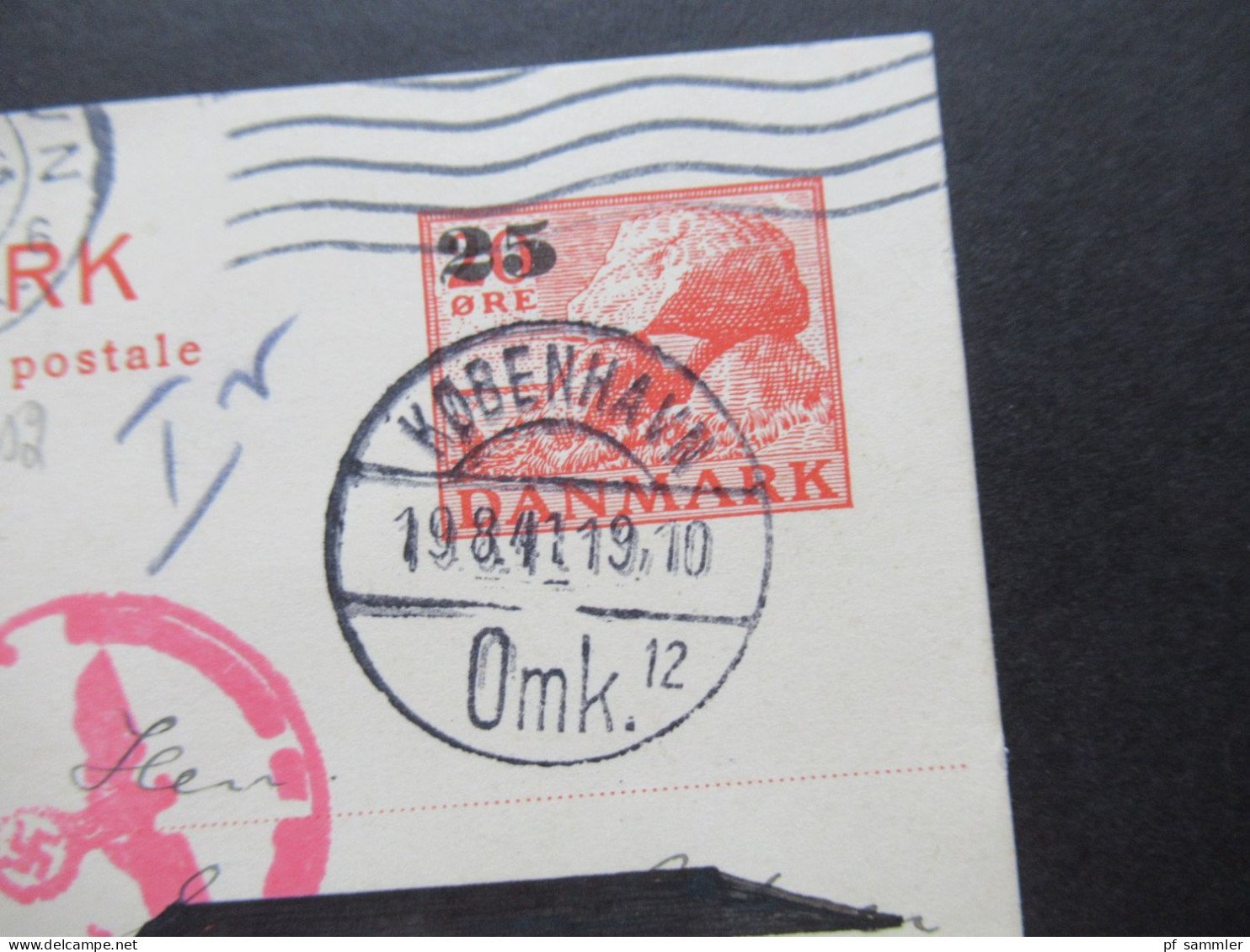 Dänemark 1941 Ganzsache Mit Aufdruck Und Zensur Der Wehrmacht / Roter Zensurstempel Kobenhavn Omk - Berlin - Briefe U. Dokumente