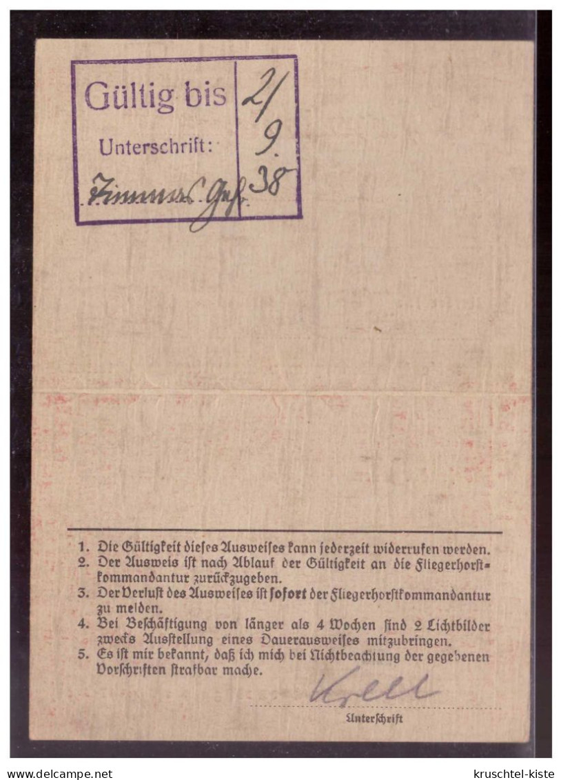 Dt- Reich (021028) Propaganda Ausweis Zum Betretten Des Fliegerhorstes Wesendorf Vom 25.7.1938- 2.9.1938 - Documents