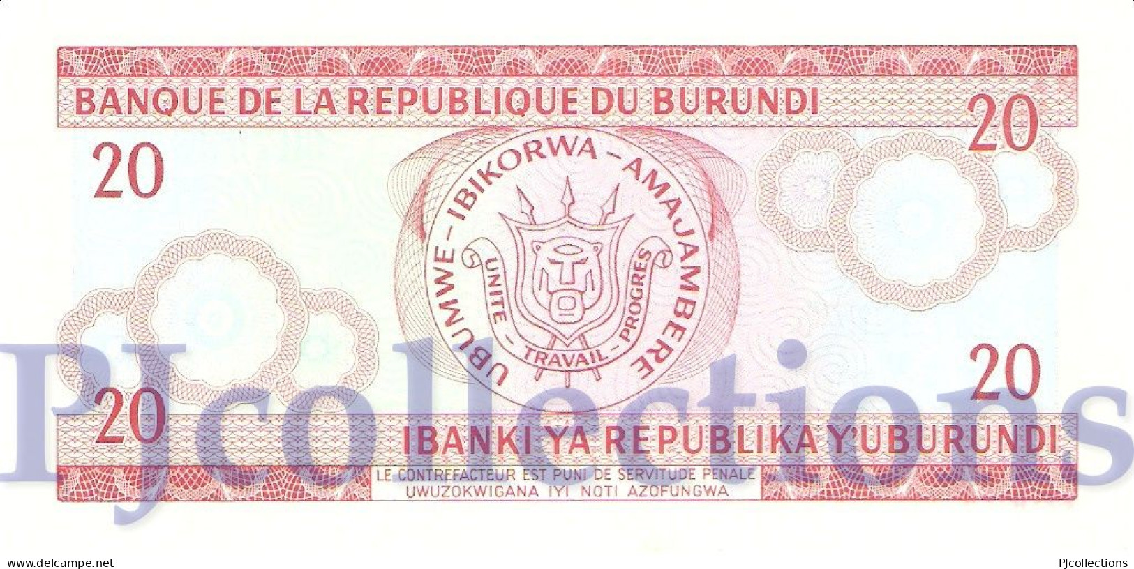 BURUNDI 20 FRANCS 1995 PICK 27c UNC - Burundi