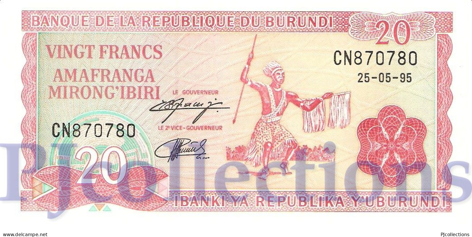 BURUNDI 20 FRANCS 1995 PICK 27c UNC - Burundi