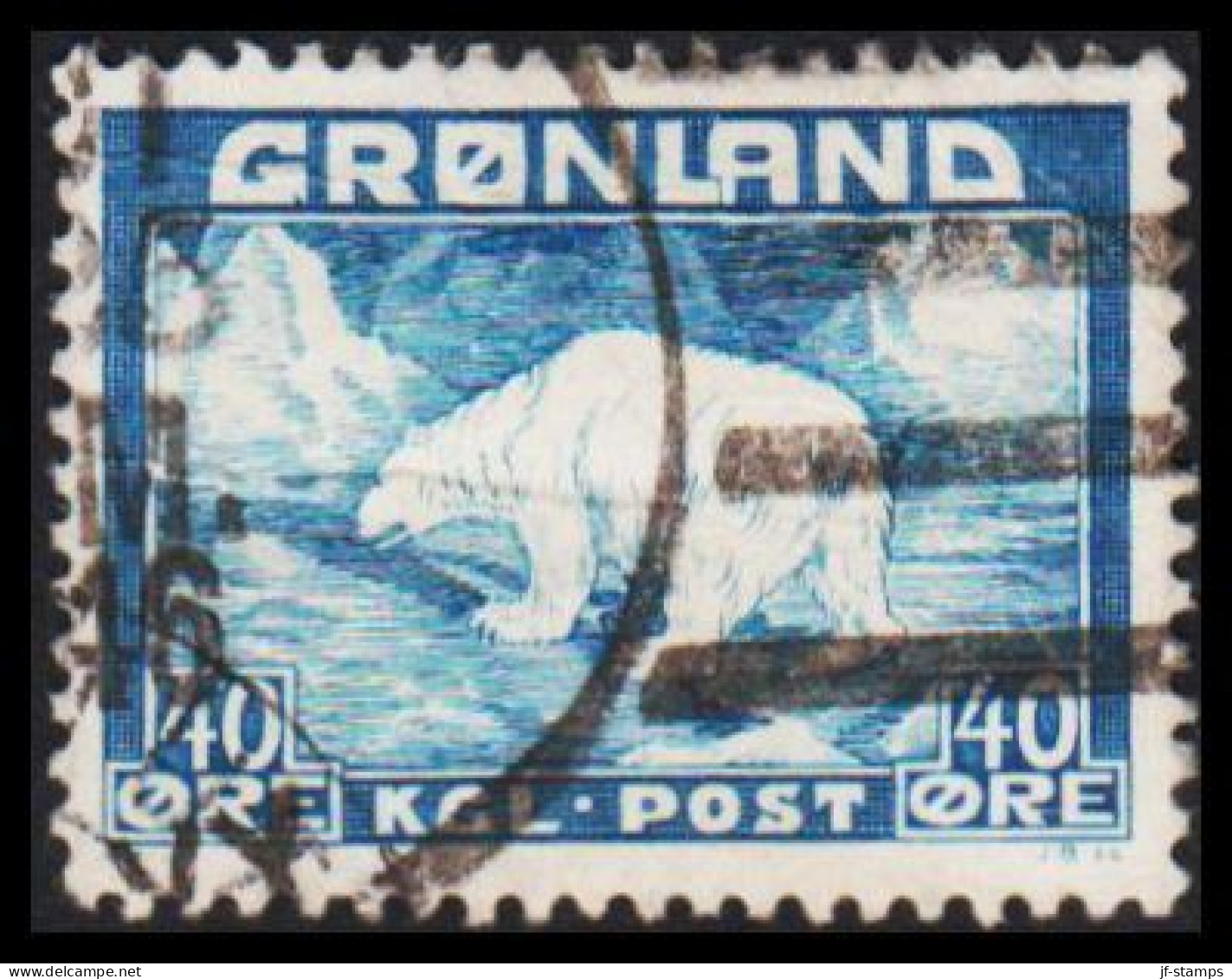 1946. Christian X And Polar Bear. 40 Øre Blue. WITH UNUSUAL AMERICAN NAVY CANCEL  1946. (Michel 27) - JF530823 - Oblitérés
