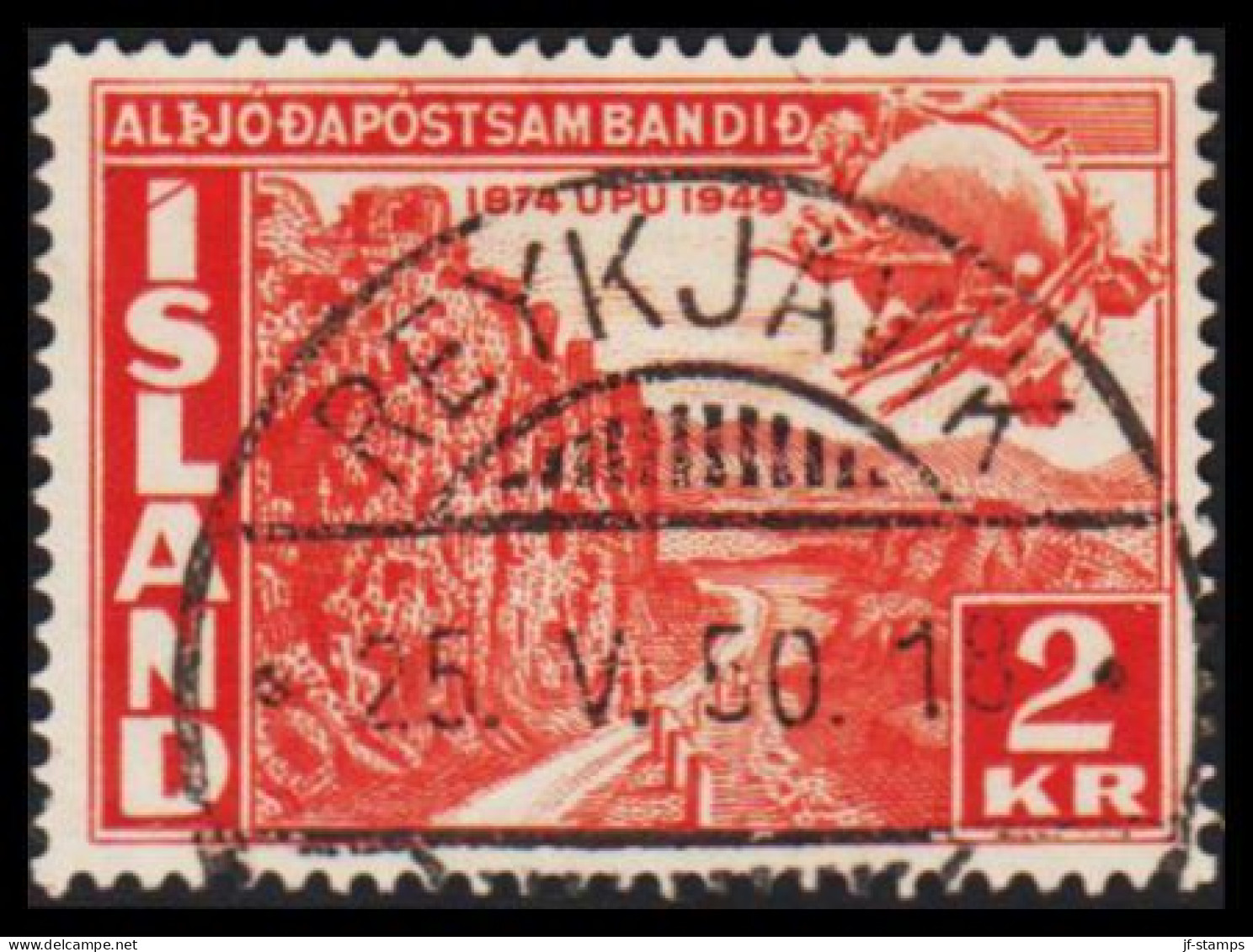 1947. ISLAND. UPU 2 KR With Luxus Cancel REYKJAVIK 25. V. 50. Very Beautiful Cancel.  (Michel 262) - JF530824 - Oblitérés