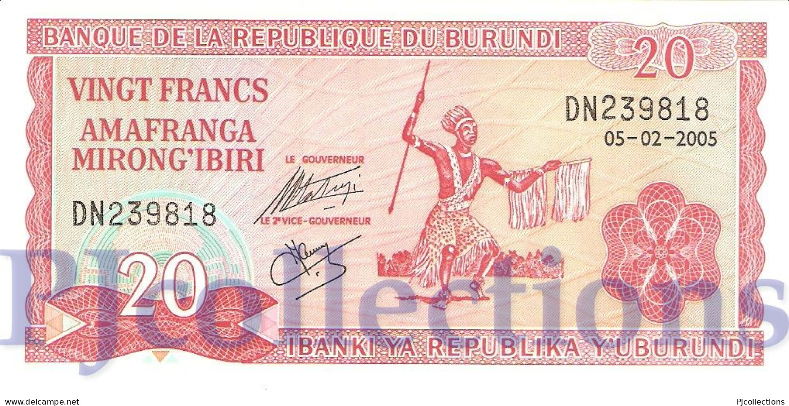 BURUNDI 20 FRANCS 2005 PICK 27d UNC - Burundi