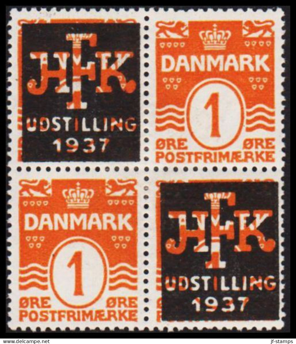 1937. DANMARK. 4-BLOCK 1 ØRE Overprinted HFK UDSTILLING 1937. One Pair Hinged And One Pair Nev... (Michel 77) - JF531008 - Neufs