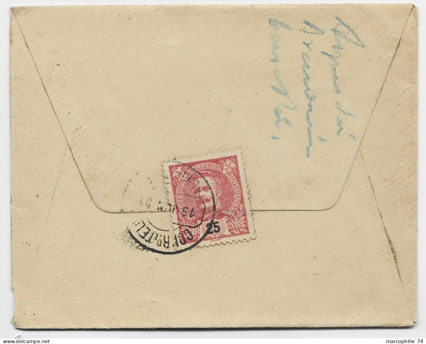 PORTUGAL 25C AU VERSO LETTRE COVER CORR TEL 19 JUIN 1901 ALMODOVAS - Storia Postale