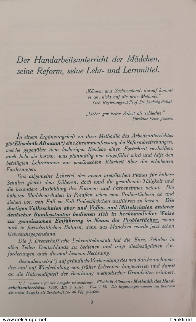 Osterklänge. 1910/11. Der Handarbeits-Unterricht Der Mädchen, Seine Reform, Seine Lehr- Und Lernmittel. - Couture