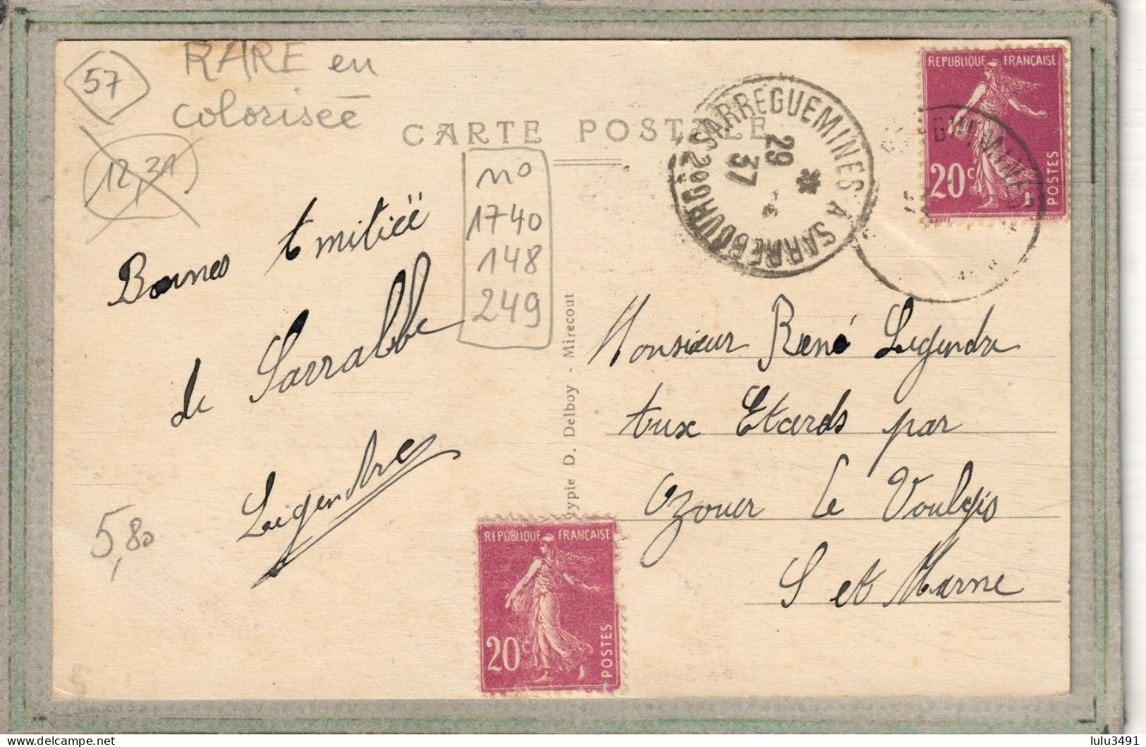 CPA - (57) SARRALBE - Aspect De La Rue Poincaré En 1937 - Carte Colorisée Rare - Sarralbe