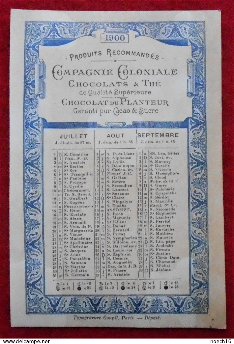 Chromo Calendrier. 1900 3ème Trimestre. Compagnie Coloniale / Chocolat Du Planteur. Le Midi, Marseille - Sonstige & Ohne Zuordnung