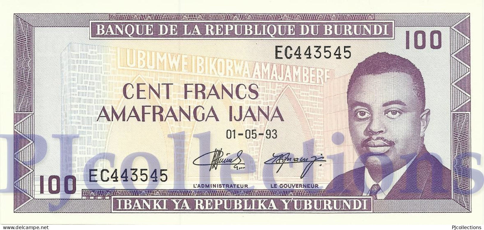 BURUNDI 100 FRANCS 1993 PICK 29c UNC - Burundi