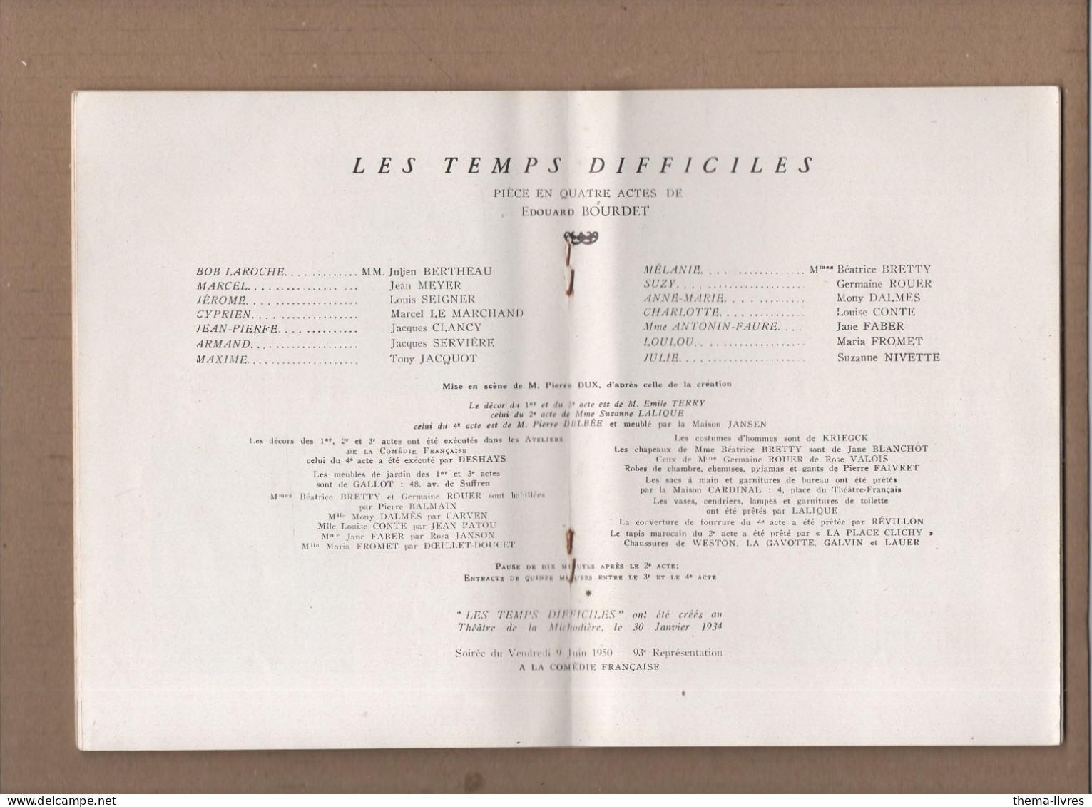 Paris Programme COMEDIE FRANCAISE  1950 LES TEMPS DIFFICILES  (PPP41360) - Programmes