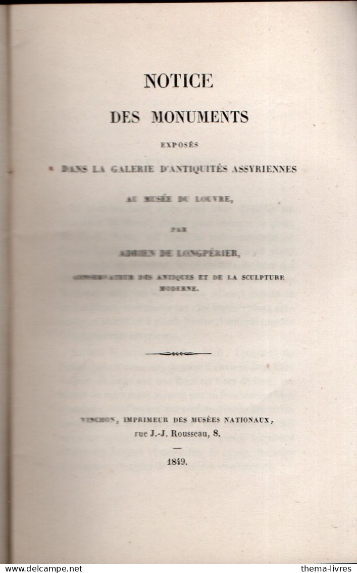 Paris: Notice Des Monuments Exposés Dans La Galerie Des Antiquités Assyriennes (musée Du Louvre  ) 1849 (PPP41364) - Programmes